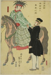 Mercanti di Yokohama: Donna francese a cavallo da Utagawa Sadahide