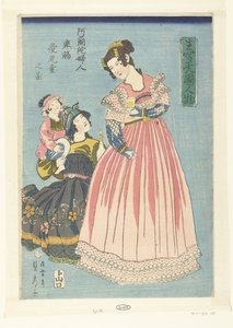 Donna olandese con bicchiere e bambino amato da Utagawa Sadahide