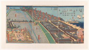 Panoramica del quartiere Honcho e del quartiere Miyozaki a Yokohama da Utagawa Sadahide