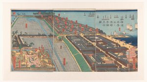 Panoramica del quartiere Honcho e del quartiere Miyozaki a Yokohama da Utagawa Sadahide