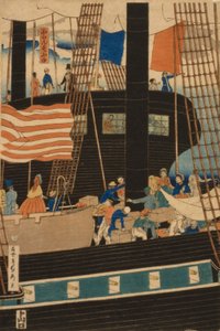 Commercianti occidentali caricano merci a Yokohama, 1861