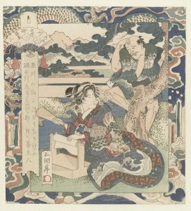 Donna che infeltrisce il tessuto presso il fiume Tôi a Settsu, numero tre (Tôi - sono san) da Utagawa Sadakage