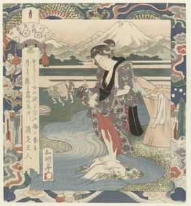 Donna lava i vestiti nel fiume da Utagawa Sadakage
