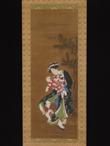 Mutter und Kinder zu Neujahr da Utagawa Toyoharu