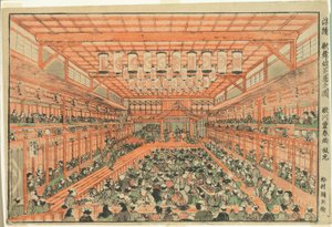 Immagine prospettica di un teatro Kabuki (Uki-e Kabuki shibai no zu) da Utagawa Toyoharu