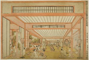 Vedute delle sale di ricevimento in Giappone - Intrattenimenti nel Giorno del Ratto in stile moderno, c.1771-76 da Utagawa Toyoharu