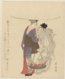 Il dio della fortuna Ebisu con una donna