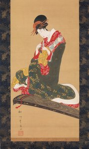 Donna che indossa plettri per suonare il koto, inizio XIX secolo
