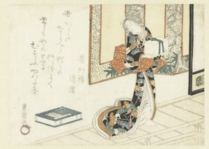 Donna che porta una scatola di legno da Utagawa Toyokuni (I)