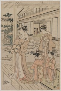 Cortigiana in piedi su una veranda da Utagawa Toyokuni