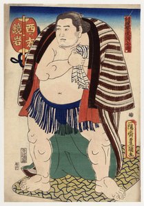 Ritratto del lottatore di sumo Kagamiiwa del lato ovest