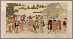 Pellegrinaggio di Capodanno al tempio Myohoji di Horinouchi (Horinouchi Myohoji eho mairi no zu) da Utagawa Toyokuni I