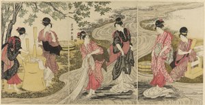 Lavare i panni in un ruscello da Utagawa Toyokuni I