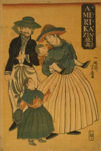 Una famiglia americana a passeggio a Yokohama, 1861 da Utagawa Yoshifuji