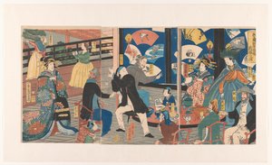 Stranieri durante un banchetto al Gankiro teahouse da Utagawa Yoshiiku