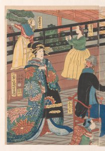 Stranieri durante un banchetto nella casa da tè Gankiro da Utagawa Yoshiiku