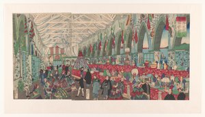 Una fiorente casa commerciale inglese a Yokohama da Utagawa Yoshiiku