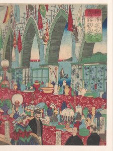 Una fiorente casa commerciale inglese a Yokohama da Utagawa Yoshiiku