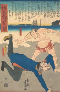 Lottatore di sumo che lancia uno straniero da Utagawa Yoshiiku