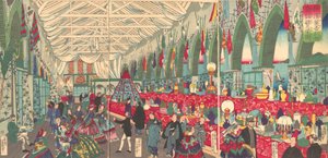 La fioritura di una ditta commerciale inglese a Yokohama, 9° mese, 1870 da Utagawa Yoshiiku