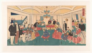 Stranieri che si divertono durante un banchetto da Utagawa Yoshikazu