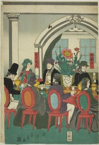 Stranieri di cinque nazioni a un banchetto (Gokakoku ijin shuen no zu) da Utagawa Yoshikazu