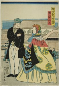 Francesi a Miyozakimachi (Furansujin, Miyozakimachi), dalla serie "Luoghi famosi di Yokohama (Yokohama meisho)" da Utagawa Yoshikazu