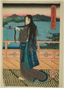 Le otto vedute del lago Biwa di sera (Omi Hakkei Moku) da Utagawa Yoshikazu
