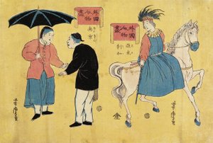 Americano (destra), uomini cinesi (sinistra) da Utagawa Yoshitora