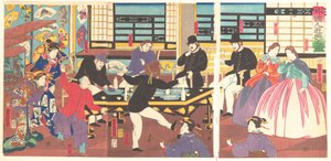Stranieri che si divertono a una festa, primo mese, 1861 da Utagawa Yoshitora