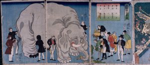 Stranieri con un elefante da Utagawa Yoshitora