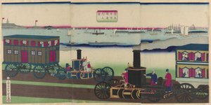 Immagine di locomotive a vapore in viaggio (Jokisha rikudo tsuko no zu)