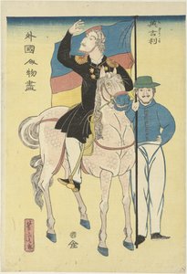 Due inglesi con cavallo e bandiera da Utagawa Yoshitora