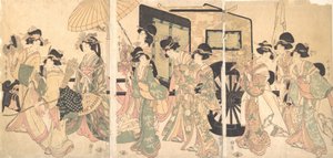 Donne che circondano un carro da Utamaro II