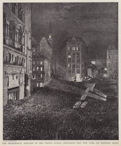 Newspaper Row, New York City, la notte delle elezioni presidenziali degli Stati Uniti, 8 novembre 1892 da V. Perard