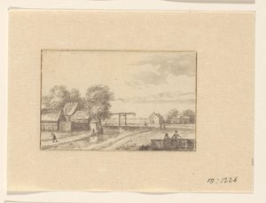 Paesaggio con case e un ponte levatoio da Valentijn (possibly)