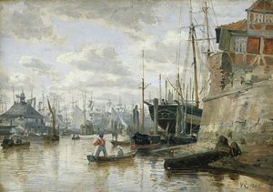 La capanna di tronchi al porto di Amburgo, 1848 da Valentin Ruths