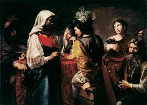 La Teller de bonne aventure Dipinto di Jean Valentin de Boulogne (1594-1632)