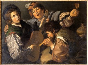 Tre uomini che fanno musica, c.1616 da Valentin de Boulogne