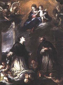 Madonna col Bambino che appare a due santi domenicani da Valerio (circle of) Castello