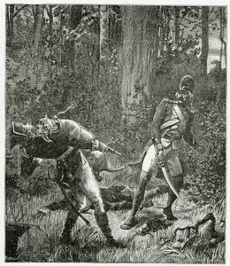Rask il cane che uccide un soldato inglese - illustrazione da Bug-Jargal, XIX secolo da Valnay Pere et fils
