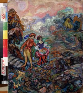 Una fiaba. Dipinto di Vasili Dmitrievich Millioti (1875-1943), olio su legno da Vasili Dmitrievich Millioti