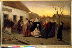 Processione di donne che escono da una casa danzando e cantando alla vigilia di un matrimonio da Vasili Grigorevich Perov