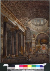 Veduta interna della Cattedrale di Kazan a San Pietroburgo, di Sadovnikov, Vasily Semyonovich (1800-1879). Acquerello su carta