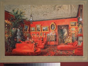 La sala di soggiorno rossa nel palazzo Yusupov a San Pietroburgo da Vasili Semenovich Sadovnikov