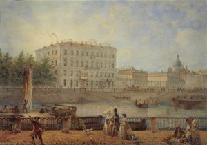 San Pietroburgo. Vista del fiume Fontanka e della casa Derzhavin, 1861 da Vasili Semenovich Sadovnikov