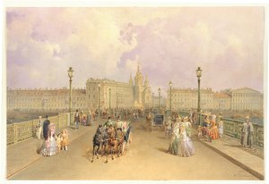 Veduta del ponte Blagoveshchensky a San Pietroburgo, 1851 da Vasili Semenovich Sadovnikov