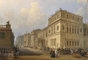 Veduta del Nuovo Ermitage Attraverso la Via Millionnaya, 1851 da Vasili Semenovich Sadovnikov