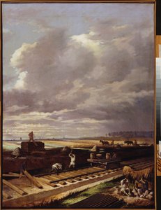 Lavori di costruzione su una linea ferroviaria da Vasili Vladimirovits Pukirev