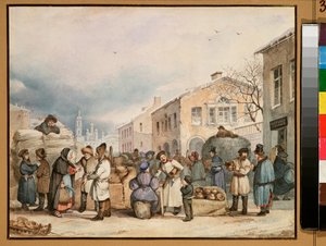 La piazza del mercato del fieno a San Pietroburgo da Vasily Ivanovich Sternberg